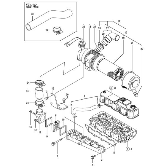 Suction Manifold and Air Cleaner Assembly for Yanmar 4TNV88-QTBZ Engine