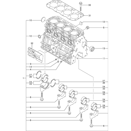 Cylinder Block Assembly for Yanmar 4TNV88-XWA Engine