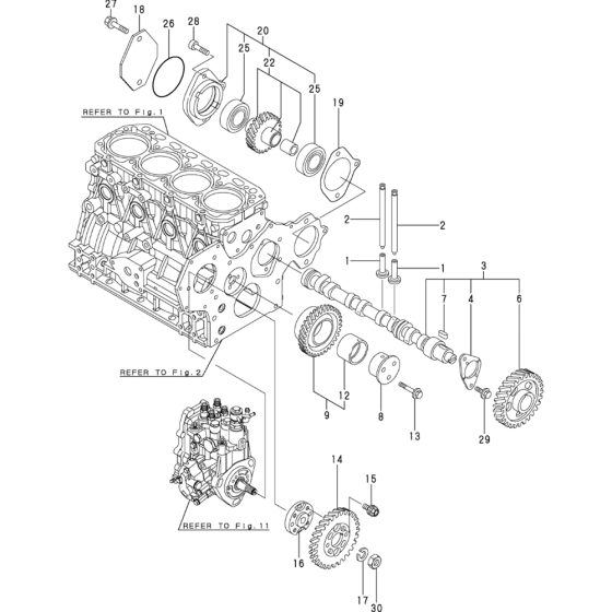 Camshaft and Driving Gear Assembly for Yanmar 4TNV88-XWA Engine