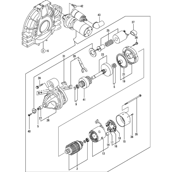 Starting Motor-1 Assembly for Yanmar 4TNV98-VTBZ Engine