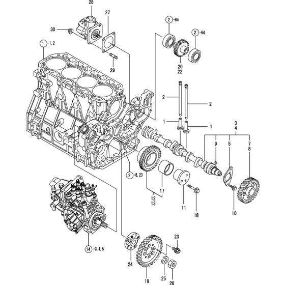 Camshaft and Driving Gear Assembly for Yanmar 4TNV98-VTBZ Engine