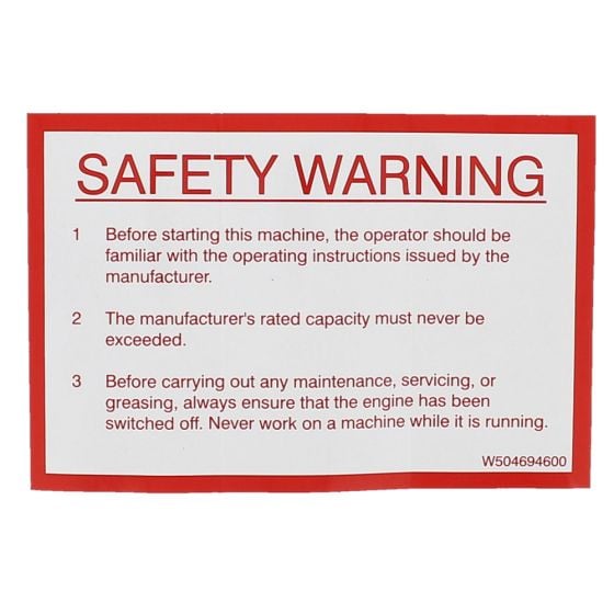 Decal safety warning for Winget 100T, 150T Mixers - 504694600