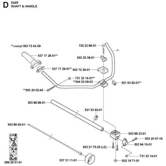 Shaft & Handle Assembly For Husqvarna 524R Brushcutters