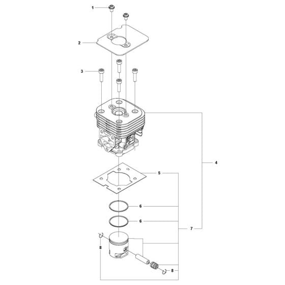 Cylinder, Piston Assembly for Husqvarna 525HE3 Hedgetrimmer