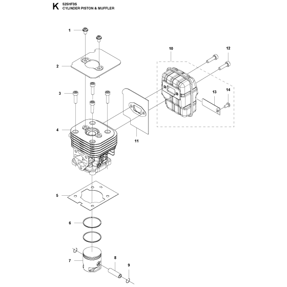 Cylinder, Piston & Muffler Assembly for Husqvarna 525 HF3S Hedge Trimmers