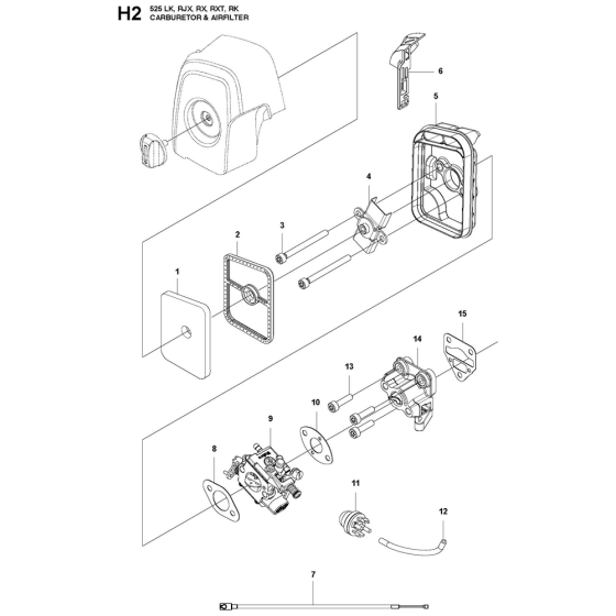 Carburetor & Air Filter Assembly For Husqvarna 525LK Brushcutters