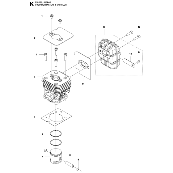 Cylinder, Piston & Muffler Assembly for Husqvarna 525P5S Pole Pruners