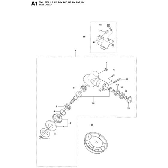 Bevel Gear Assembly For Husqvarna 525RK Brushcutters