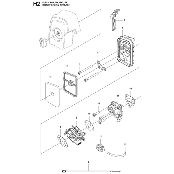 Carburetor & Air Filter Assembly For Husqvarna 525RXT Brushcutters