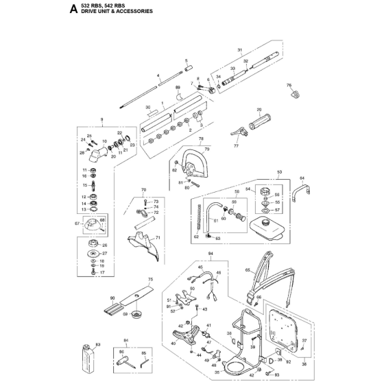 Drive Unit & Accessories Assembly For Husqvarna 532RBS Brushcutters