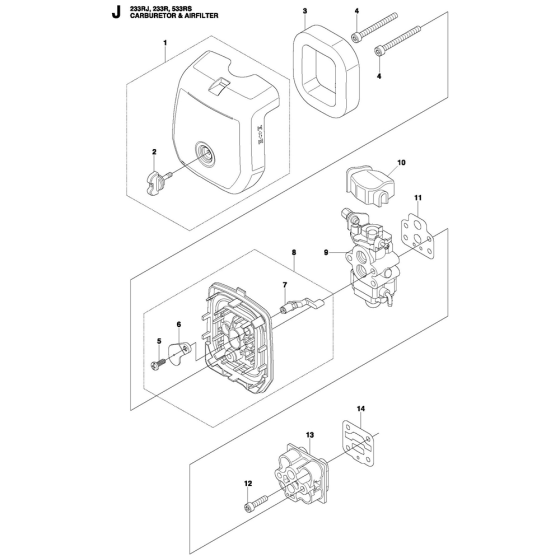 Carburetor & Air Filter Assembly For Husqvarna 533RS Brushcutters