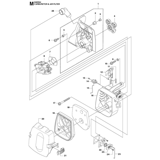 Carburetor & Air Filter Assembly For Husqvarna 535FBX Brushcutters