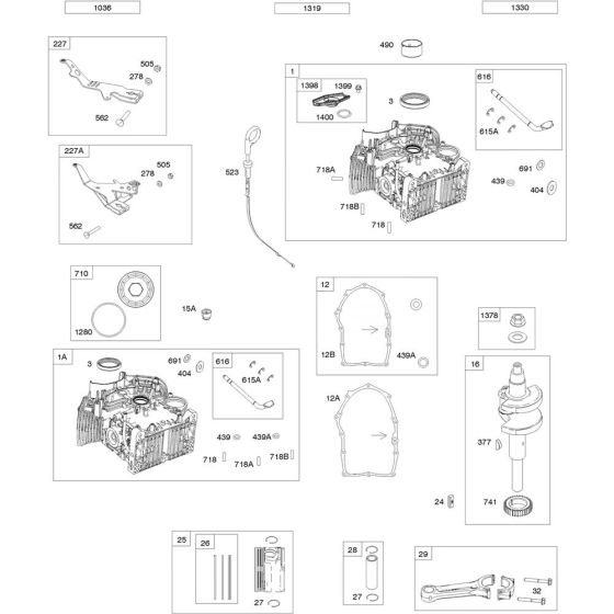 Crankshaft, Cylinder and Piston Assembly for Briggs and Stratton Model No. 543777-0010-J1 Vertical Shaft Engine