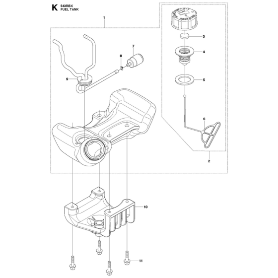 Fuel Tank Assembly For Husqvarna 543RBX Brushcutters