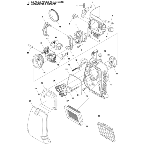 Carburetor & Air Filter Assembly For Husqvarna 545FR Brushcutters