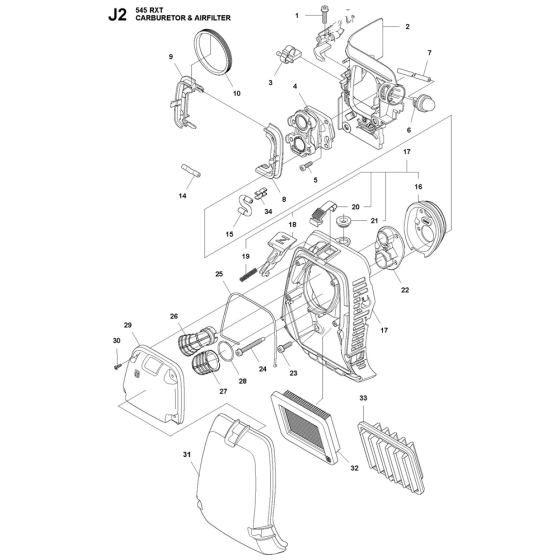 Carburetor & Air Filter Assembly For Husqvarna 545RXT Brushcutters