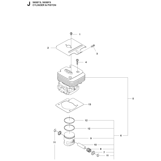 Cylinder Piston Assembly for Husqvarna 560BFS Leaf Blower