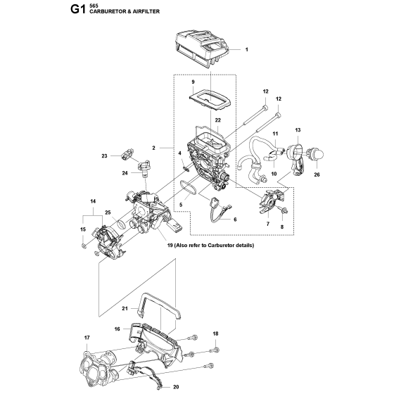 Carburetor & Air Filter Assembly For Husqvarna 565 Chainsaw 