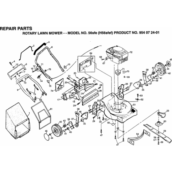 Repair Parts Assembly-5 for Husqvarna 56 DHS Series 5 Consumer Lawn Mowers