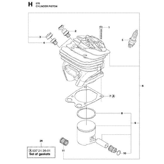 Cylinder Piston Assembly For Husqvarna 570 Chainsaw 