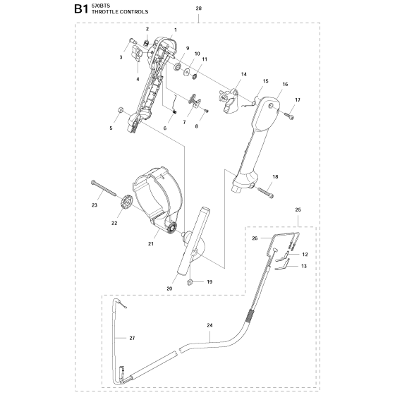 Throttle Controls Assembly for Husqvarna 570BTS Leaf Blower