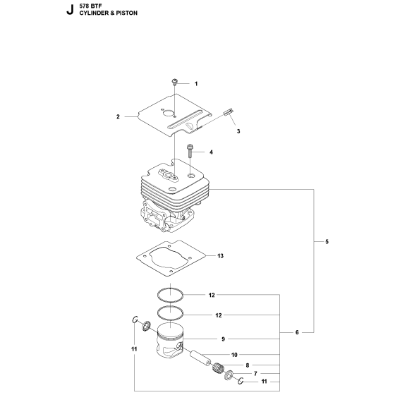 Cylinder Piston Assembly for Husqvarna 578BTF Leaf Blower