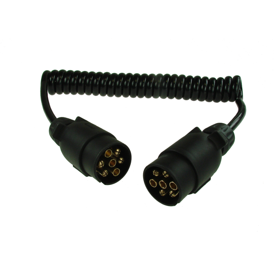 1.5M Curly Connecting Lead c/w 2 x 7 pin plugs supply lighting to trailers.