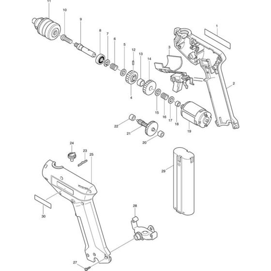 Main Assembly for Makita 6172D 7V 3/8" Drill Driver