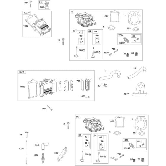 Cylinder Head Assembly for Briggs and Stratton Model No.61E377-0009-J1 Horizontal Shaft Engine