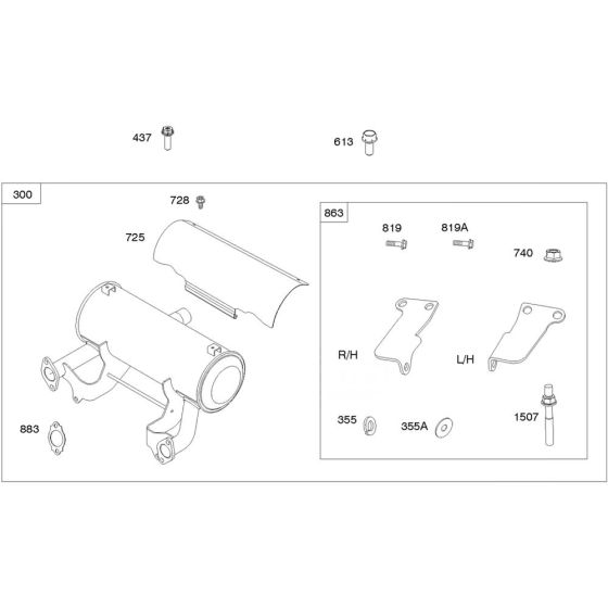 Exhaust System Assembly for Briggs and Stratton Model No.61E477-0007-J1 Horizontal Shaft Engine