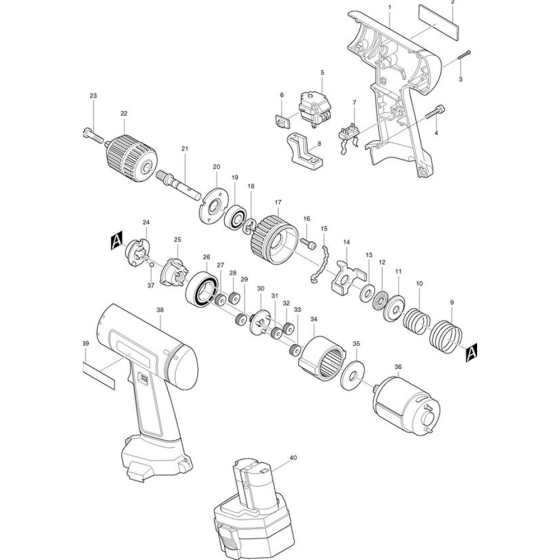 Main Assembly for Makita 6223D 12V 3/8" Drill Driver