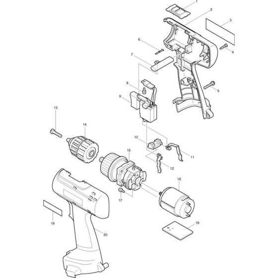 Main Assembly for Makita 6227D 12V NiCD 3/8" Drill Driver