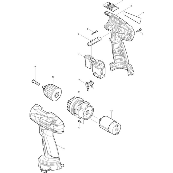 Main Assembly for Makita 6261D 9.6V 3/8" Drill Driver