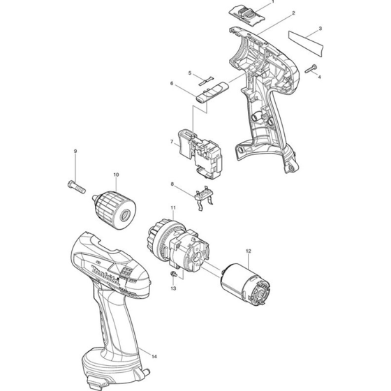 Main Assembly for Makita 6281D 14.4V Drill Driver