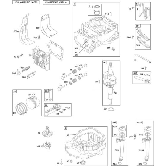 Camshaft, Crankshaft, Cylinder and Piston Assembly for Briggs and Stratton Model No. 126M02-1005-F1 Vertical Shaft Engine