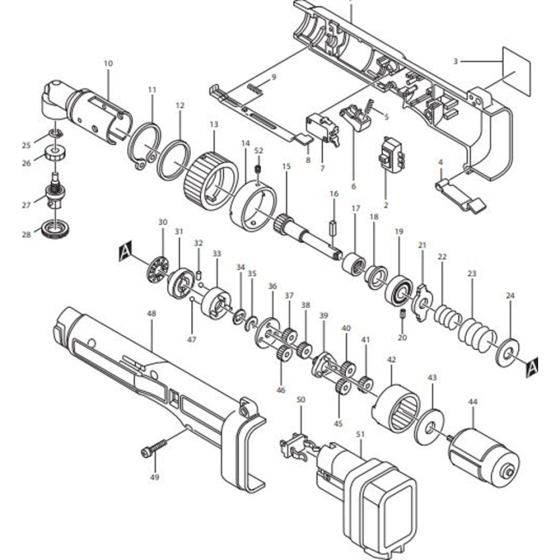 Main Assembly for Makita 6702D Cordless Angle Socket Driver