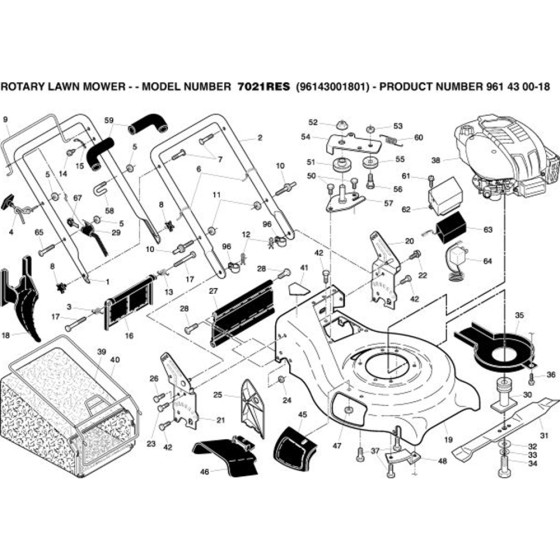 Product Complete for Husqvarna 7021 RES Lawn Mowers