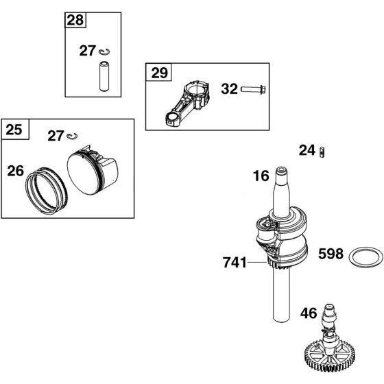 Crankshaft, Cylinder and Piston Assembly for Briggs and Stratton Model No. 104M02-0198-F1 Vertical Shaft Engine