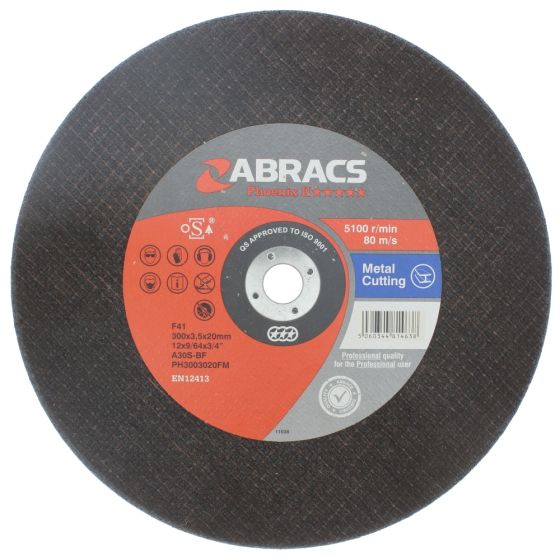 12" x 20mm Metal Cutting Abrasive Disc - Flat Type