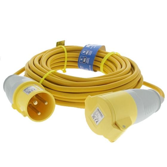 25M Extension Lead - 32A 2.5mm Cable - VDE approved Yellow indicating 110V