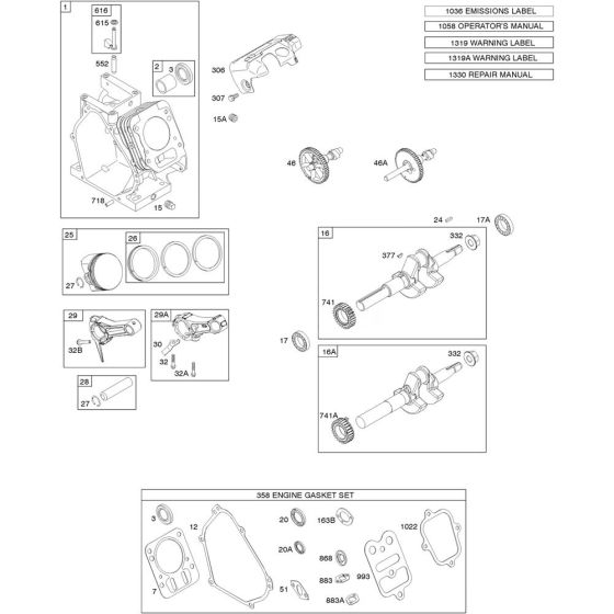 Camshaft, Crankshaft, Cylinder and Piston Assembly for Briggs and Stratton Model No.12T132-0035-F8 Horizontal Shaft Engine