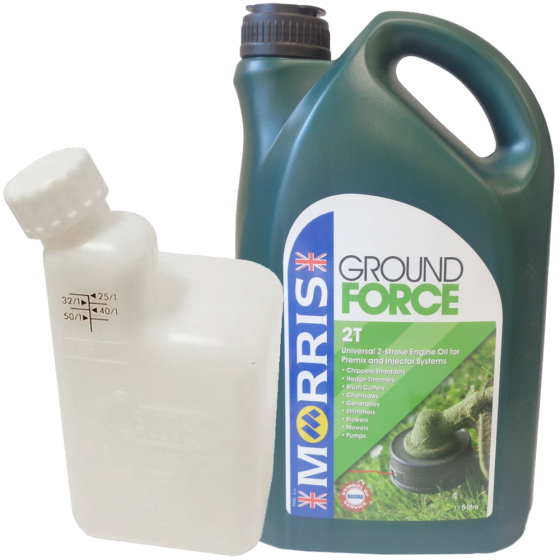 Mixing Bottle & Morris Ground Force 2 Stroke Oil 5L 50:1 Kit 