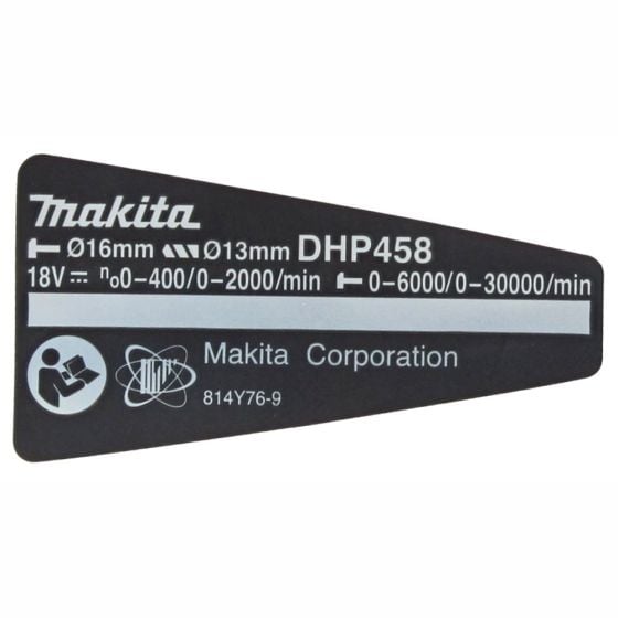 Name Plate for Makita DHP458RFE, DHP458Z Hammer Drills - 814Y76-9