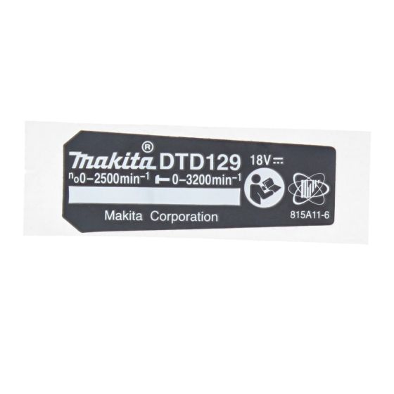 Name Plate fits Makita DTD129RFE, DTD129RFE3 Impact Driver - 815A11-6