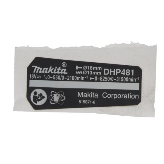 Name Plate for Makita DHP481 Brushless Combi Hammer Drill - 815S71-6