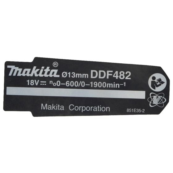 Name Plate for Makita DDF482 Cordless Drill Driver - 851E35-2