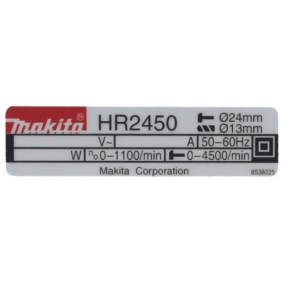 Name Plate for Makita HR2450 Hammer Drill - 853822-5