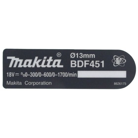 Name Plate for Makita BDF451 Cordless Screw Driver - 862617-5