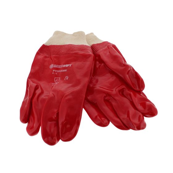 PVC Fully Coated Glove Stockinette Liner & Knitwrist Elasticated Cuff Red 9