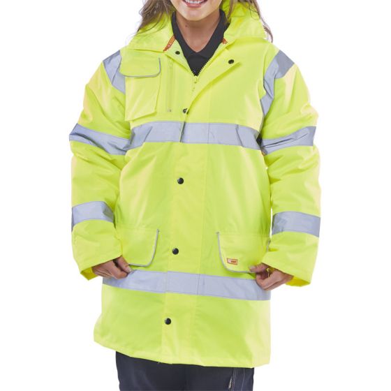 Traffic Jacket Hi-Vis Foul-Weather Fleece Lined PU Coated Saturn Yellow